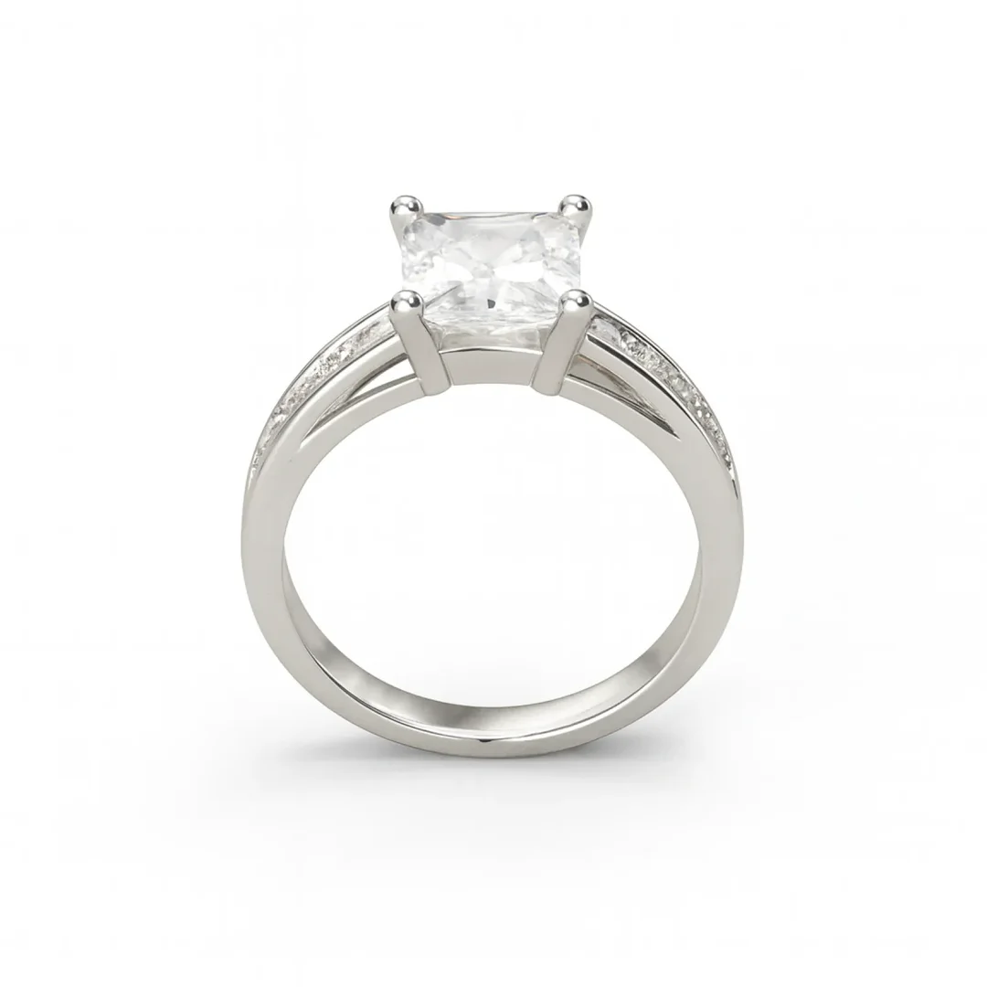 Elegant Engagement Ring for Women with Square Cut CZ Stone |Sparkling Accents image 2