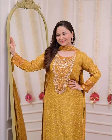 Women’s Silk Embroidered Straight Kurti Set | Pant & Dupatta | Party, Festive & Office Wear|Size L thumbnail 5