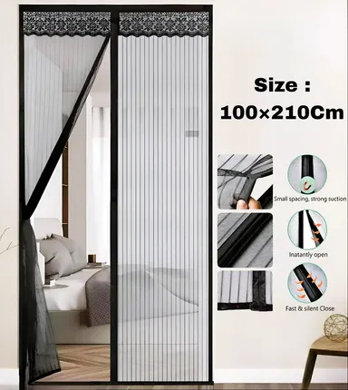 Magnetic Polyester Mosquito Net for Door | 100x210cm Black | Insect-proof Curtain | Magic Mesh | Magnetic Door Net