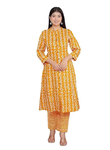 Women’s Cotton Floral Printed | A-Line Kurti with Pant | Mandarin Collar Casual & Office Wear | XXL Size thumbnail 0