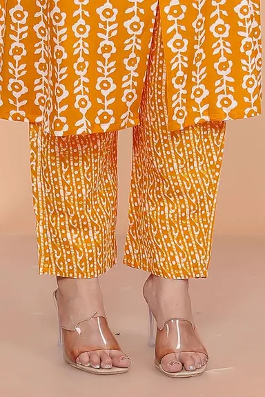 Women’s Cotton Floral Printed | A-Line Kurti with Pant | Mandarin Collar Casual & Office Wear | XXL Size thumbnail 2