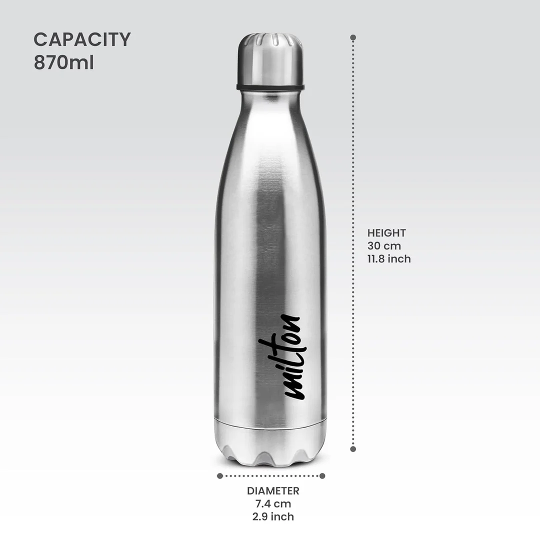 Milton Shine 1000 Stainless Steel Water Bottle 870 ml Single Walled Leakproof Rust-Free Silver Travel Bottle with Easy Grip image 2