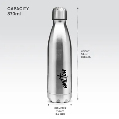 Milton Shine 1000 Stainless Steel Water Bottle 870 ml Single Walled Leakproof Rust-Free Silver Travel Bottle with Easy Grip thumbnail 1
