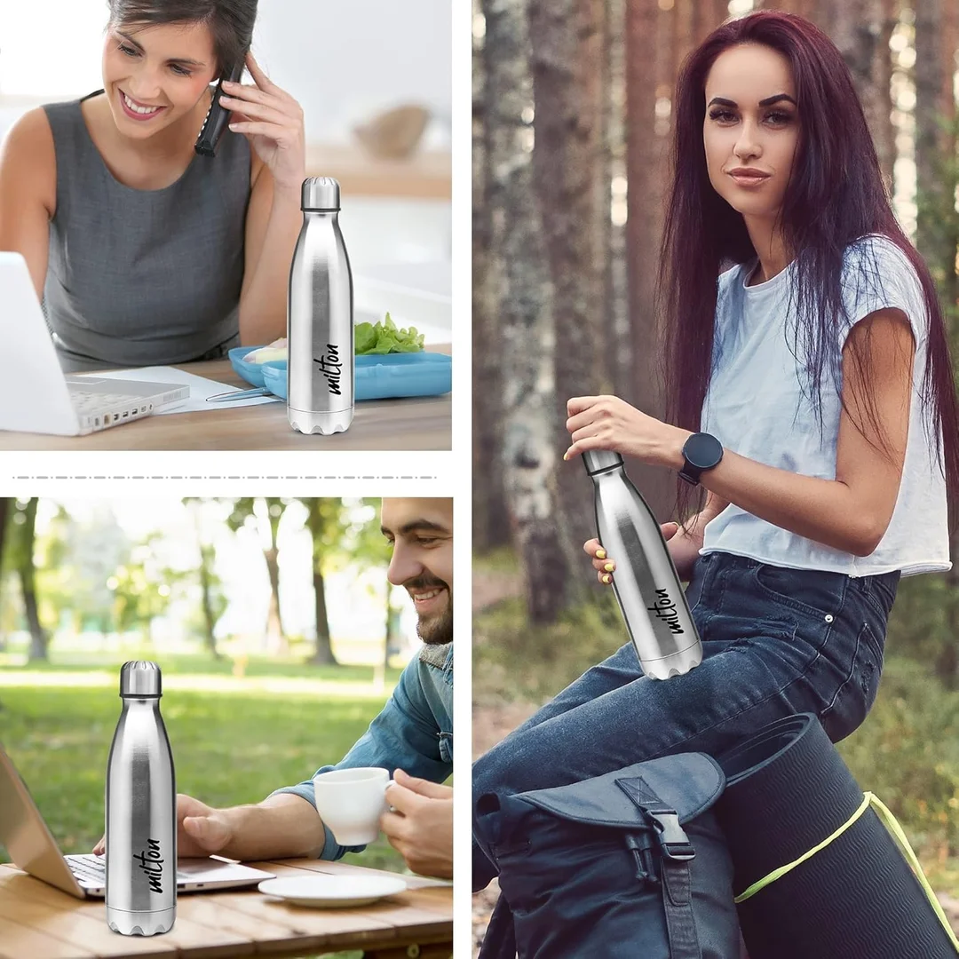 Milton Shine 1000 Stainless Steel Water Bottle 870 ml Single Walled Leakproof Rust-Free Silver Travel Bottle with Easy Grip image 6