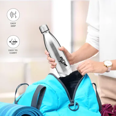 Milton Shine 1000 Stainless Steel Water Bottle 870 ml Single Walled Leakproof Rust-Free Silver Travel Bottle with Easy Grip thumbnail 4