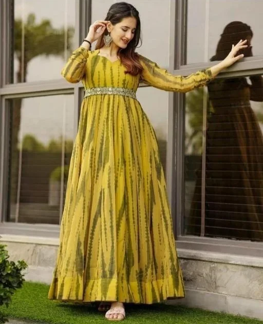 Women's Poly Georgette Printed Gown | Party Wear| Wedding Fashion Dress for Women| Elegant Long Maxi Outfit| Georgette Fabric | Evening & Festive Wear image 2