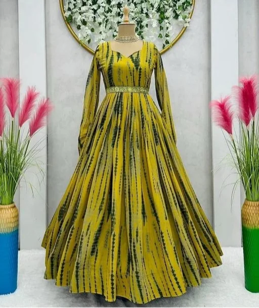 Women's Poly Georgette Printed Gown | Party Wear| Wedding Fashion Dress for Women| Elegant Long Maxi Outfit| Georgette Fabric | Evening & Festive Wear image 1