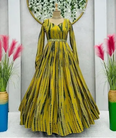 Women's Poly Georgette Printed Gown | Party Wear| Wedding Fashion Dress for Women|  Elegant Long Maxi Outfit| Georgette Fabric | Evening & Festive Wear thumbnail 0