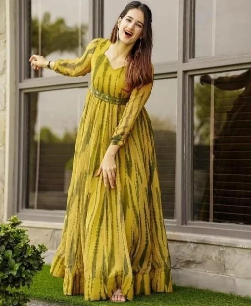 Women's Poly Georgette Printed Gown | Party Wear| Wedding Fashion Dress for Women| Elegant Long Maxi Outfit| Georgette Fabric | Evening & Festive Wear image 3