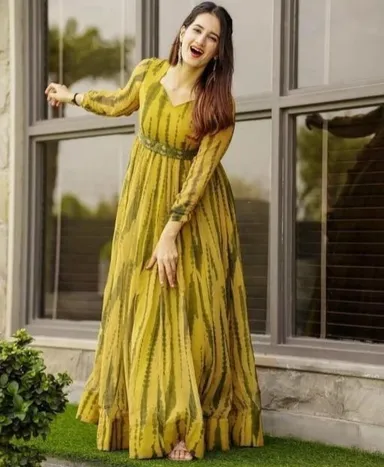 Women's Poly Georgette Printed Gown | Party Wear| Wedding Fashion Dress for Women|  Elegant Long Maxi Outfit| Georgette Fabric | Evening & Festive Wear thumbnail 2