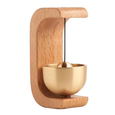 Solid Wood C‑Shaped Magnetic Door Wind Chime Bell | Shopkeeper’s Vintage Wooden Door Bell