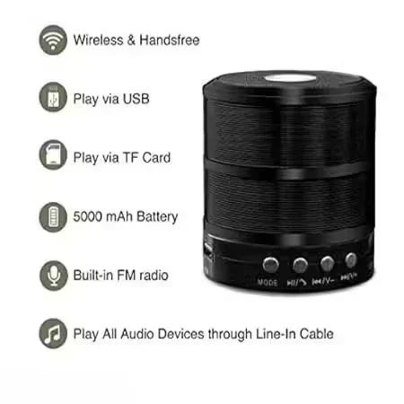 Blutap WS‑887 10W Deep Bass Wireless Bluetooth Speaker with 5000 mAh Battery, FM/USB/TF Card/AUX Portable Party Speaker for Indoor & Outdoor Music (~SEO‑rich title) image 2