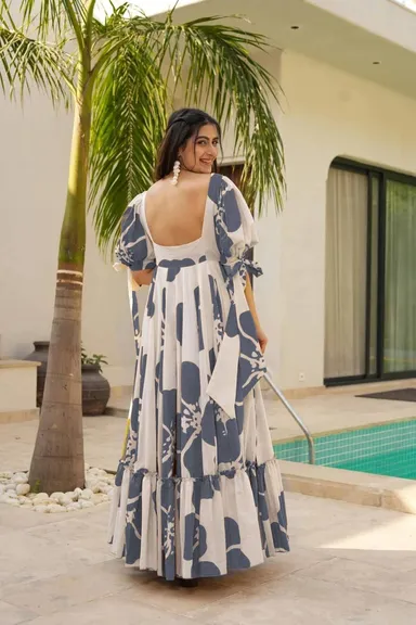 Classic Elegant Women Gowns| Printed Rayon Dresses|M thumbnail 0