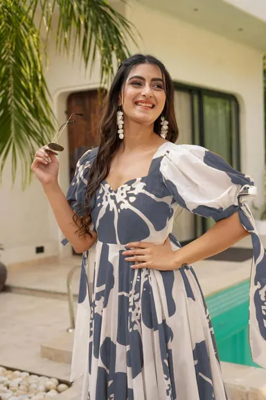 Classic Elegant Women Gowns| Printed Rayon Ethnic Dresses| Plus Size XXL thumbnail 1