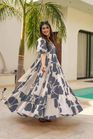 Classic Elegant Women Gowns| Printed Rayon Ethnic Dresses| Plus Size XXL thumbnail 2
