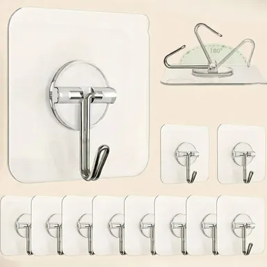 10 Pcs Heavy Duty Self Adhesive Stainless Steel Wall Hooks Transparent Waterproof Nail Free Hanging Hooks for Kitchen Bathroom Towel Keys Photo Frames thumbnail 1