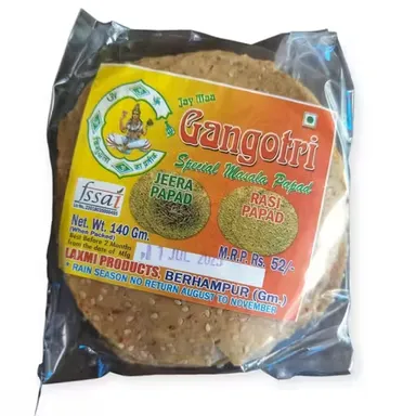 Gangotri Jeera Rasi Mix Masala Papad 150g Authentic Berhampur Handmade Crispy Urad Dal Sesame Spice Indian Snack FSSAI Certified Traditional Masala Papad Online thumbnail 2