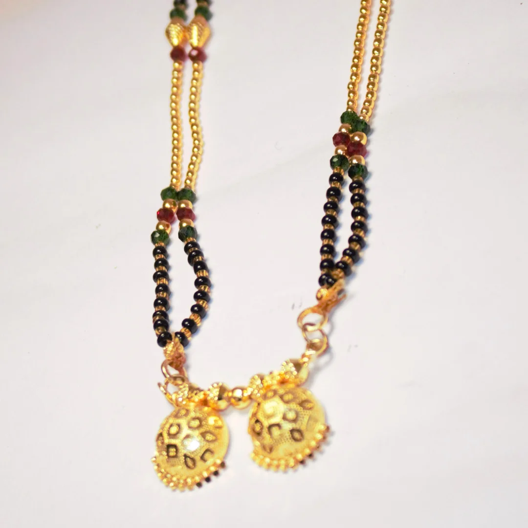 Trendiz Mart Double Layer Gold-Plated Beaded Mangalsutra | Coin Pendant Design | Traditional Women’s Jewelry image 1
