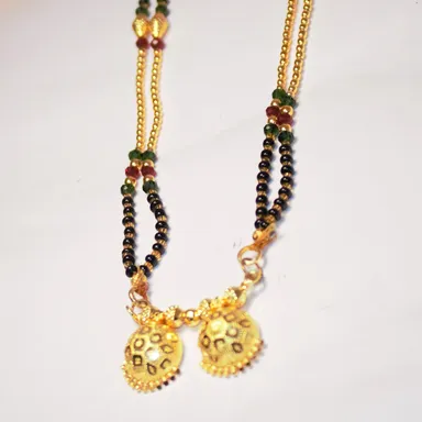 Trendiz Mart Double Layer Gold-Plated Beaded Mangalsutra | Coin Pendant Design | Traditional Women’s Jewelry