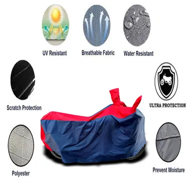 Bike Cover for Hero HF 100, HF Deluxe & HF Dawn BS6 | Waterproof Scratch & UV Protection | Dustproof Motorcycle Body Cover | Navy & Red | All Models thumbnail 2