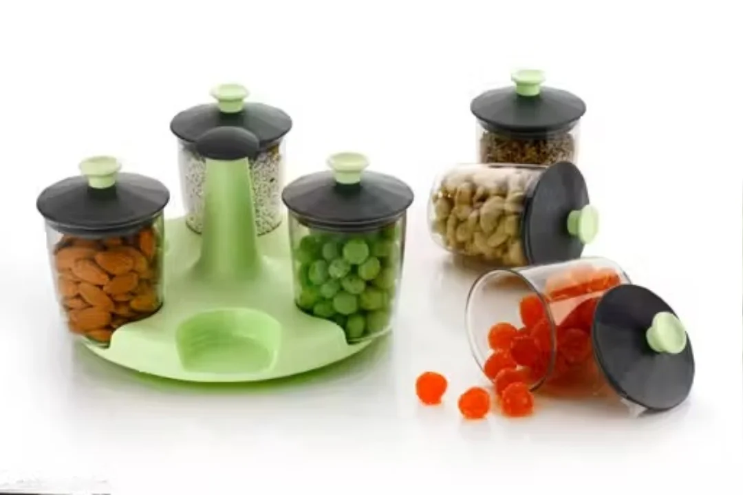 Airtight | 6 Jar Container | Set with 360 Degree Revolving Tray image 3