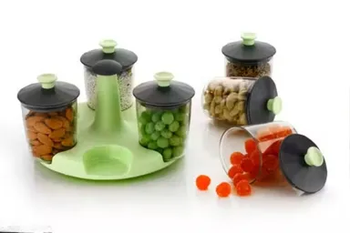 Airtight | 6 Jar Container | Set with 360 Degree Revolving Tray thumbnail 2