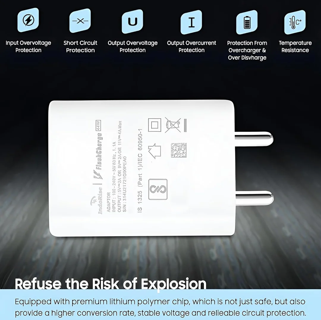 Indorise 44W Flash Charger 44 W | Fast Charge Adapter + Cable | Compatible Vivo, iqoo | Standard USB‑C Power Delivery image 4