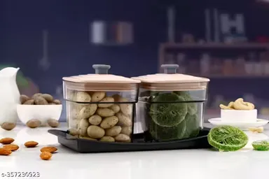 Airtight Jar Set with Tray | 2‑Piece Plastic Snack & Dry Fruit Organizer thumbnail 0