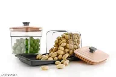 Airtight Jar Set with Tray | 2‑Piece Plastic Snack & Dry Fruit Organizer thumbnail 1