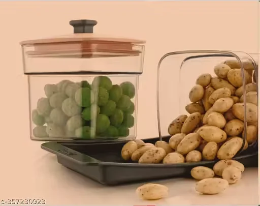Airtight Jar Set with Tray | 2‑Piece Plastic Snack & Dry Fruit Organizer image 3