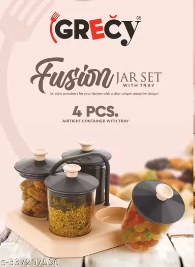 Air Tight Fusion 4 Pic Jar Set | Kitchen Storage Containers | Pickle Jar Set | Plastic Masala Jars With Tray Handle thumbnail 1