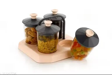 Air Tight Fusion 4 Pic Jar Set | Kitchen Storage Containers | Pickle Jar Set | Plastic Masala Jars With Tray Handle thumbnail 2
