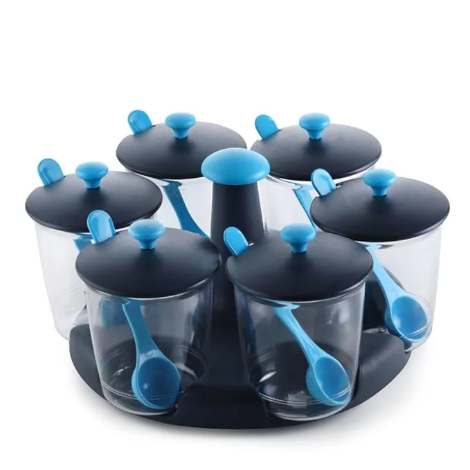 60 Degree Revolving Pickle Jar Set | 6 Plastic Containers | Freezer Safe Achar Stand for Dining Table image 3