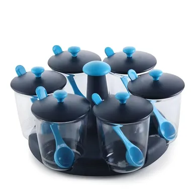 60 Degree Revolving Pickle Jar Set | 6 Plastic Containers | Freezer Safe Achar Stand for Dining Table thumbnail 2
