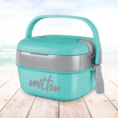 Milton Tiffin Box | 800 ml Small Stainless Steel, PU Insulated, Leak-Proof, Aqua Green for Office & School thumbnail 1