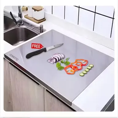 Stainless Steel Chopping Board | Premium Metal Cutting Board with Knife | Extra Large 42x32 cm Food Grade Board | for Vegetables Meat Dough | Durable & Rust Resistant