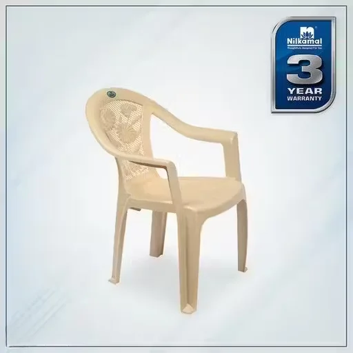 Premium Stackable Plastic Chair With Armrest for Living Room | Outdoor | Durable Marble Beige Seating | Comfortable Home Garden Patio Dining Chair image 3
