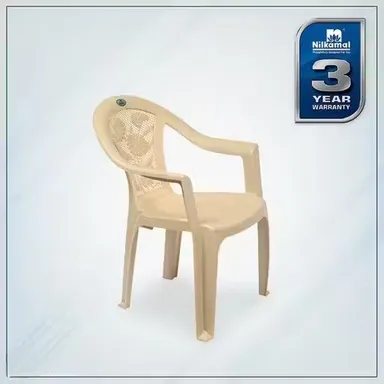 Premium Stackable Plastic Chair With Armrest for Living Room | Outdoor | Durable Marble Beige Seating | Comfortable Home Garden Patio Dining Chair thumbnail 2