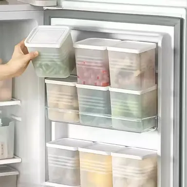Plastic Fridge Storage Containers | 1200 ml Airtight Food Boxes | Stackable Freezer Organizer Set | White 6-Pack thumbnail 1