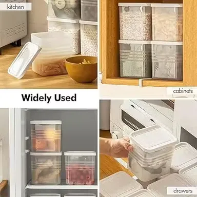 Plastic Fridge Storage Containers | 1200 ml Airtight Food Boxes | Stackable Freezer Organizer Set | White 6-Pack thumbnail 2