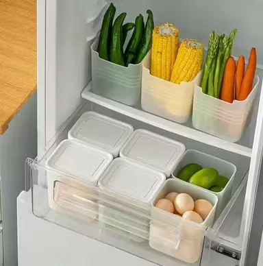 Plastic Fridge Storage Containers | 1200 ml Airtight Food Boxes | Stackable Freezer Organizer Set | White 6-Pack thumbnail 3