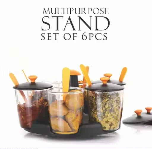 360 degree revolving 6‑jar multipurpose stand | rotating achar container | compact spice carousel for dining table image 1