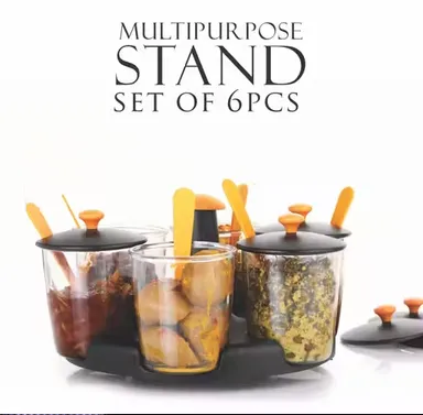 360 degree revolving 6‑jar multipurpose stand | rotating achar container | compact spice carousel for dining table