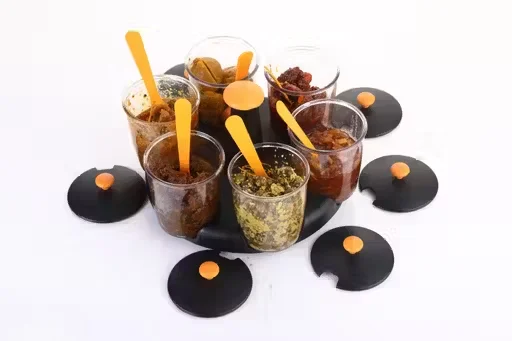 360 degree revolving 6‑jar multipurpose stand | rotating achar container | compact spice carousel for dining table image 2