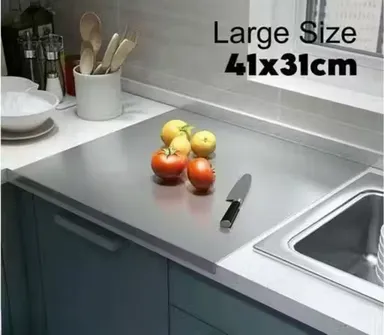 Stainless Steel Cutting Board | 42x32 cm Durable Chopping Board | Food-Grade Kitchen Board for Meat Fruits Bread thumbnail 1