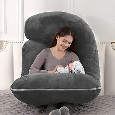 Ultra Soft Microfiber Filled Multiposition Sleeping Pregnancy Pillow | Back Support for Side Sleepers | Pack of 1  Grey thumbnail 1