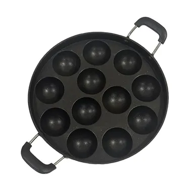 Black Berry 12 Cavity Non Stick Appam Patra 23 cm with Stainless Steel Lid, Dual Handle Paniyarakkal, Multipurpose Appe Litti Grill Pan thumbnail 2