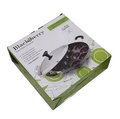 Black Berry 12 Cavity Non Stick Appam Patra 23 cm with Stainless Steel Lid, Dual Handle Paniyarakkal, Multipurpose Appe Litti Grill Pan thumbnail 5