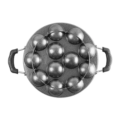 Black Berry 12 Cavity Non Stick Appam Patra 23 cm with Stainless Steel Lid, Dual Handle Paniyarakkal, Multipurpose Appe Litti Grill Pan thumbnail 3