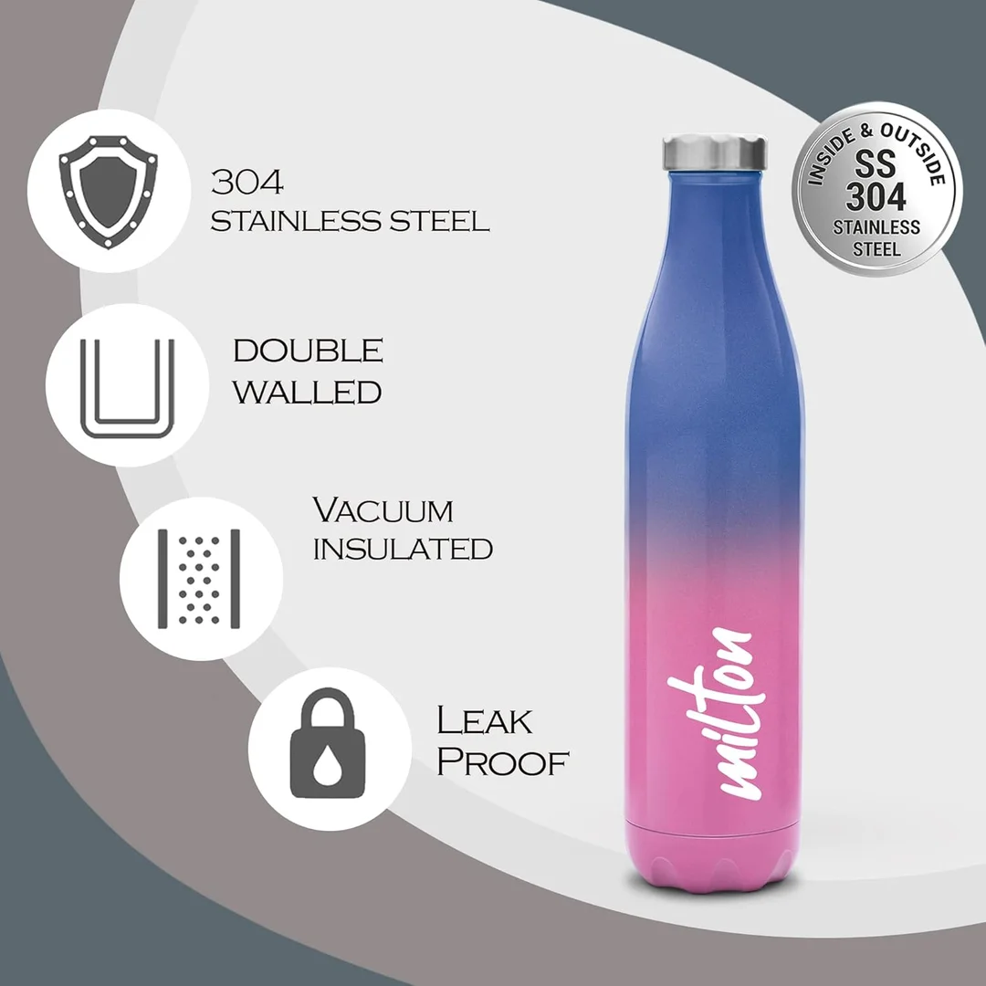 Milton Thermosteel Bottle 1 Litre | Hot and Cold Stainless Steel Water Bottle for Office| Travel| Gym| School | Leak Proof| Rust Proof| Pink image 4